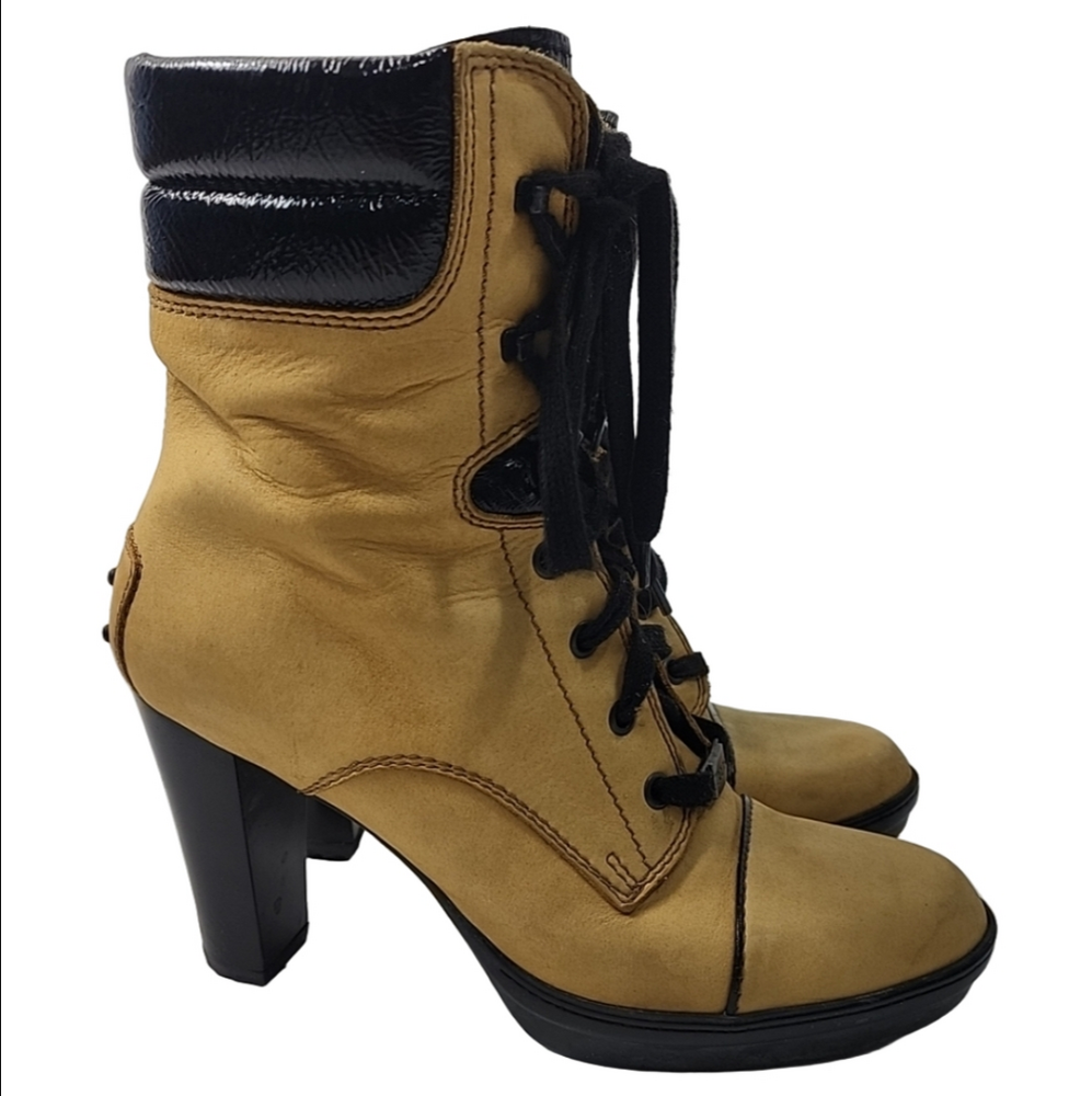 Tod's Aspen Tronchetto Platform Ankle Boots Tan Women's 39